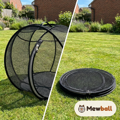 Mewball open on the lawn and folded flat